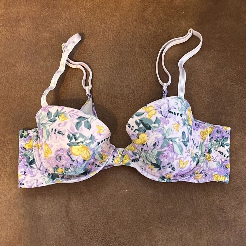 Victoria's Secret Women's Lined Demi Purple Floral Butterfly Bra Size 34C‎